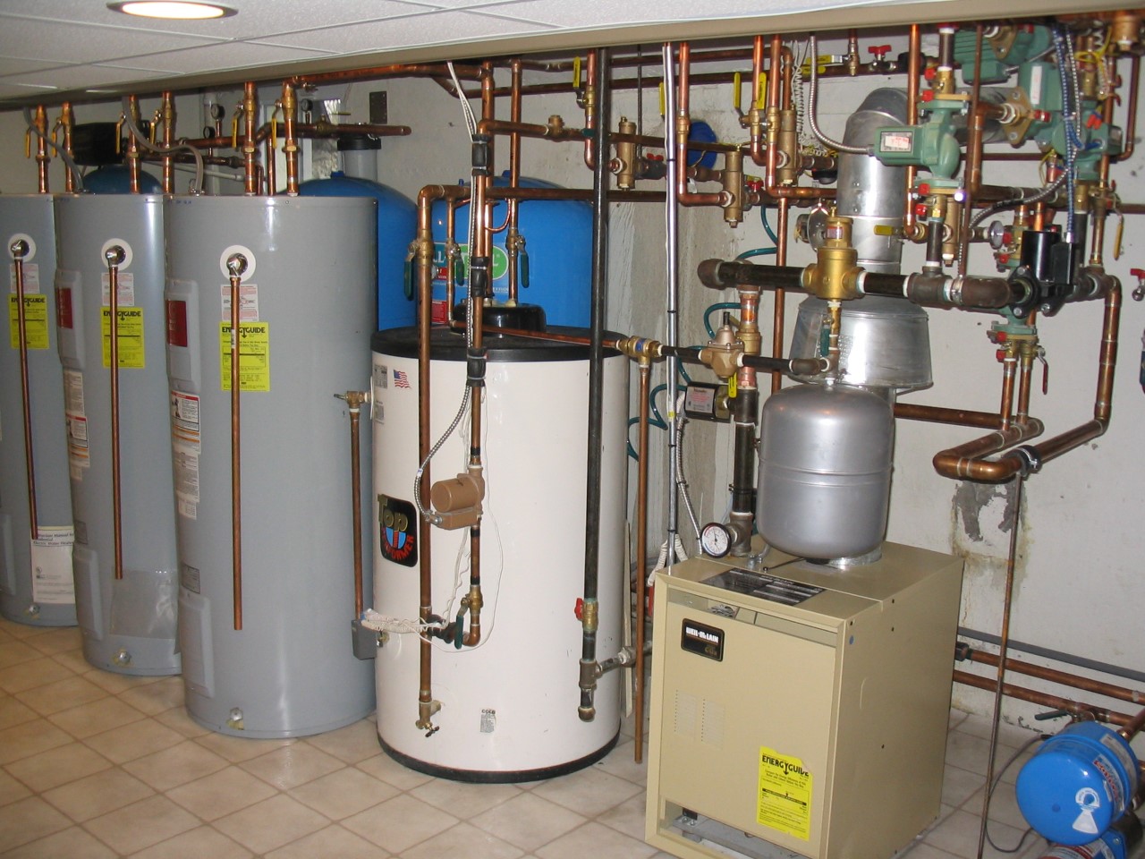 Several water heaters in a line